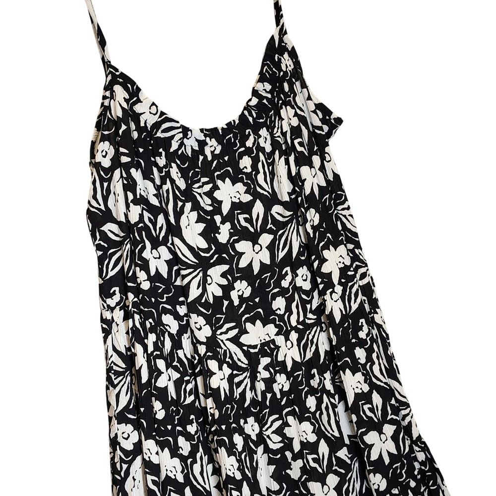 Salty Lemon Womens Medium Black White Nature Boho Tiered‎ Spaghetti Strap Dress